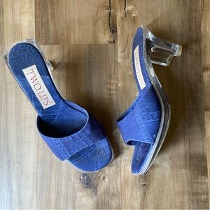 Vintage Y2K Two Lips 90s denim lucite heel slip on heels
